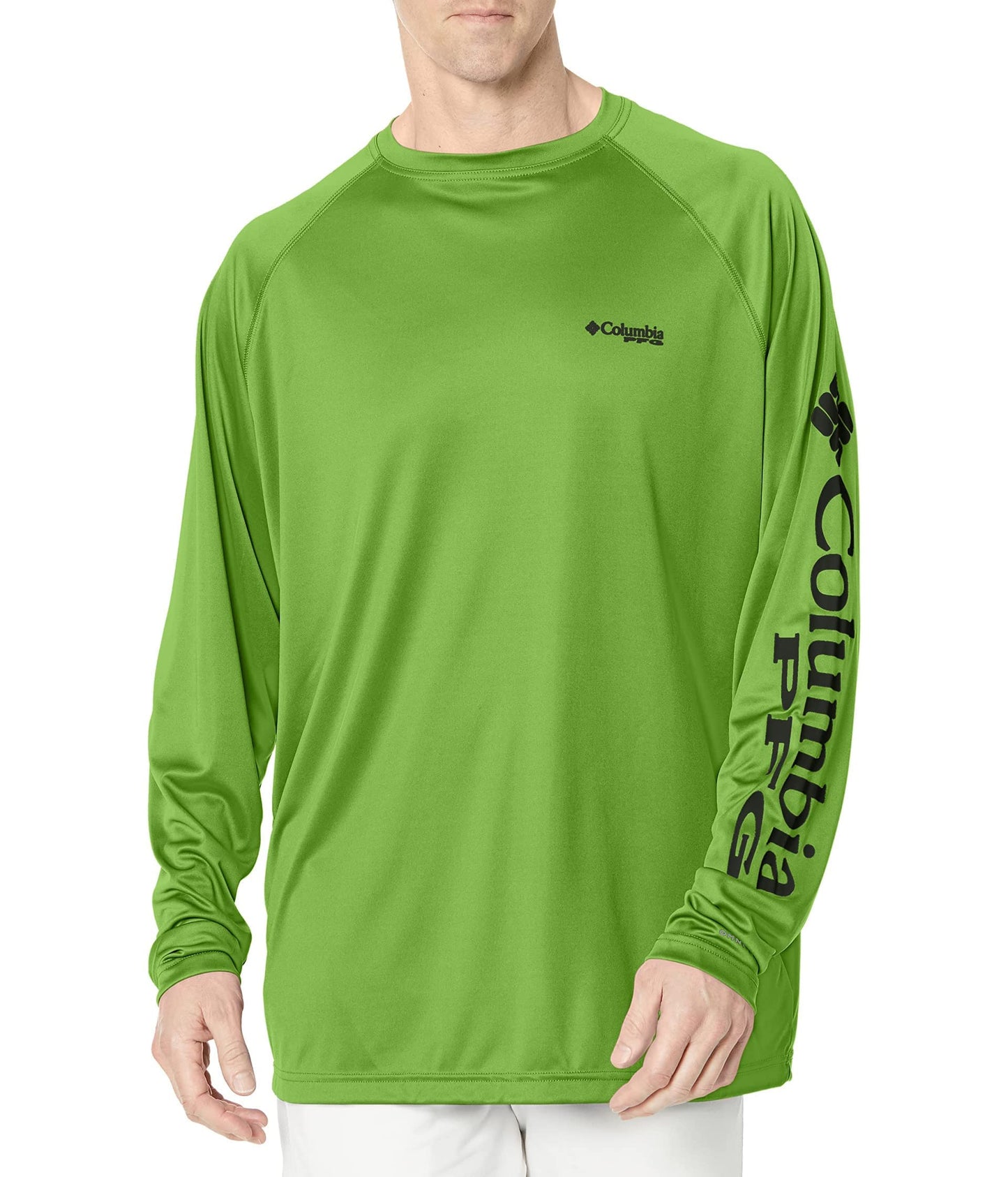 Columbia Men's Terminal Tackle Long Sleeve Shirt, Green Mamba/Black Logo, 5X Tall