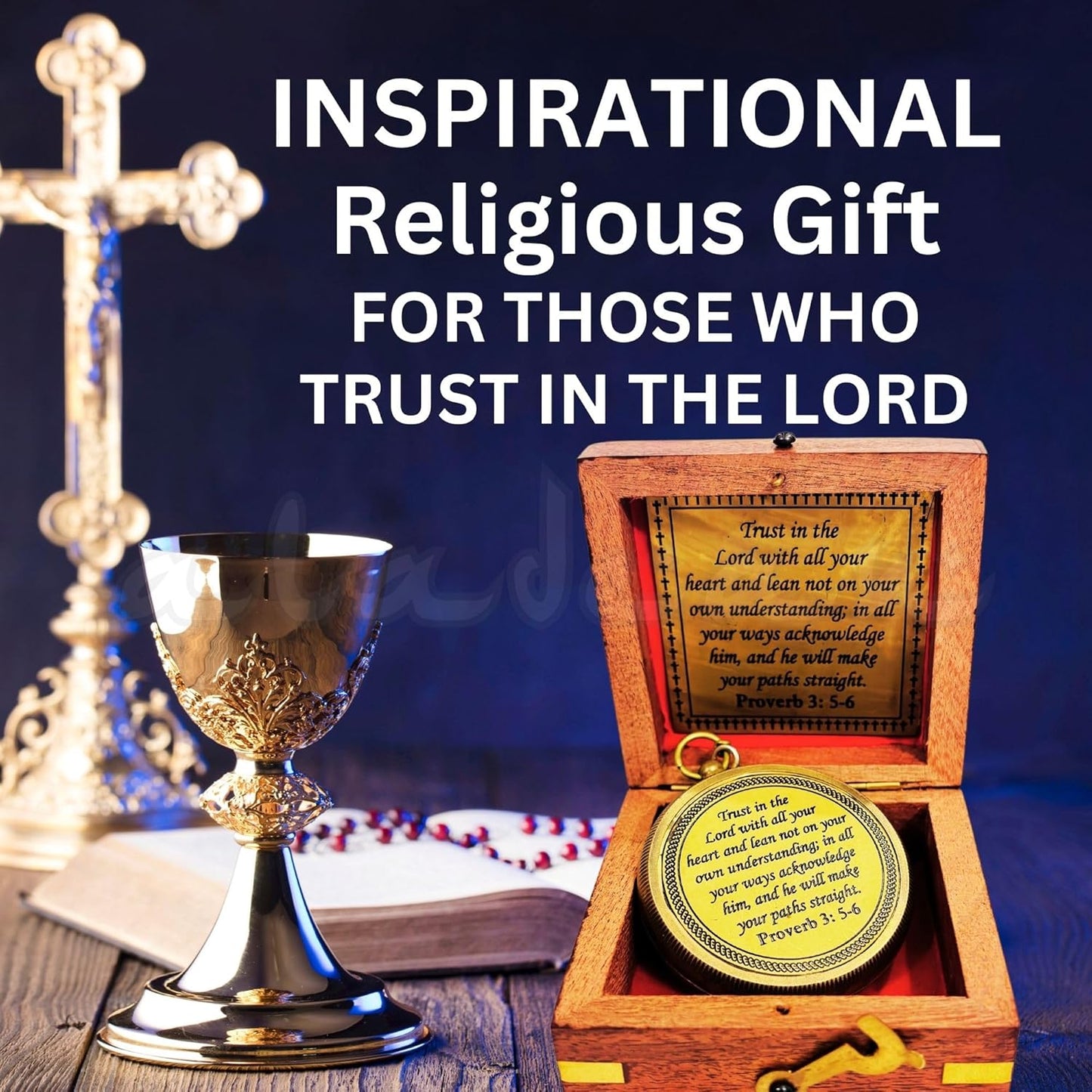 Trust In The Lord - Proverbs 3:5-6 Engraved Compass | Inspirational Gift in Wood Box for Men & Boys