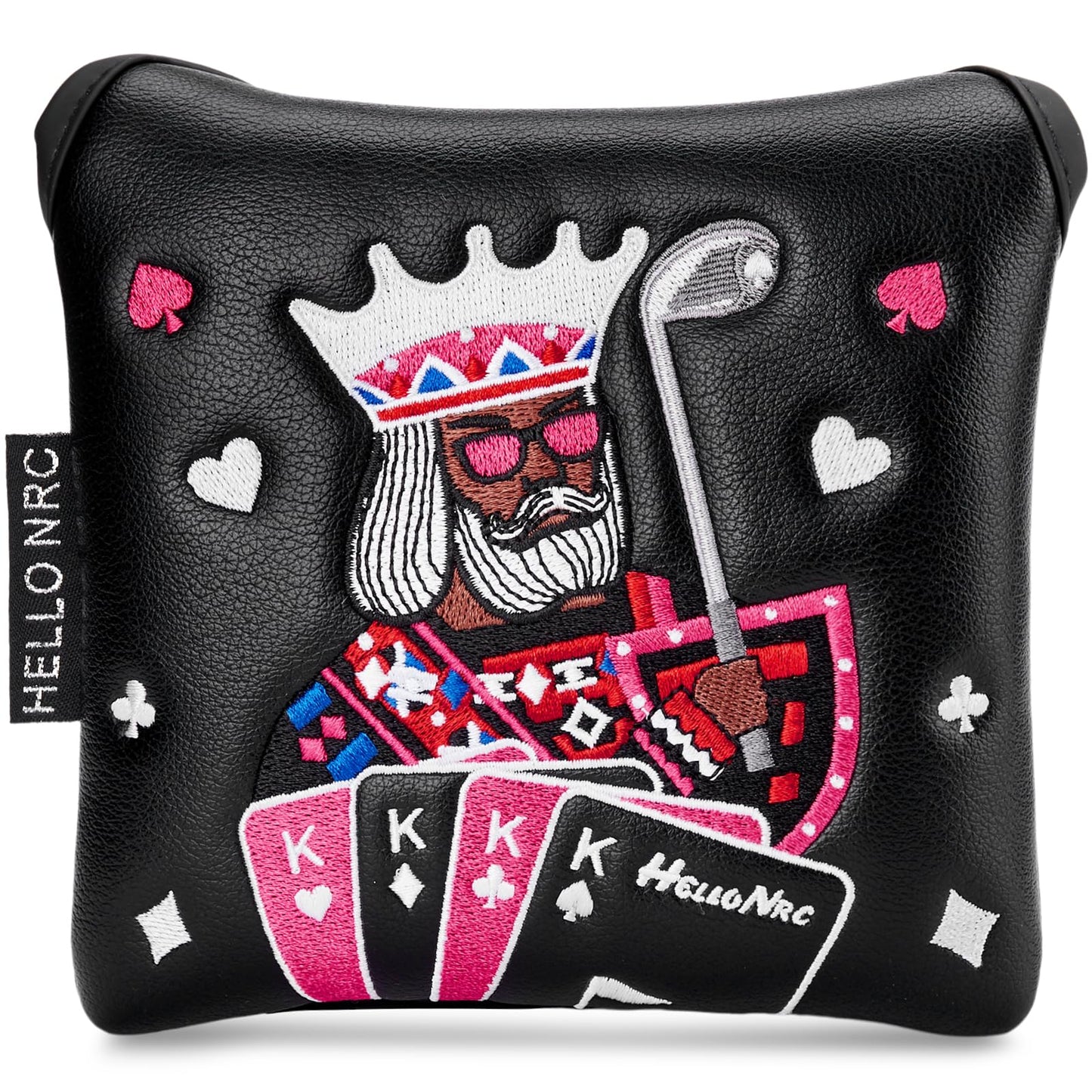 Gbourly Golf Club Poker King Square Mallet Putter Head Cover Black Magnetic Closure Heel Shafted PU Leather Headcovers