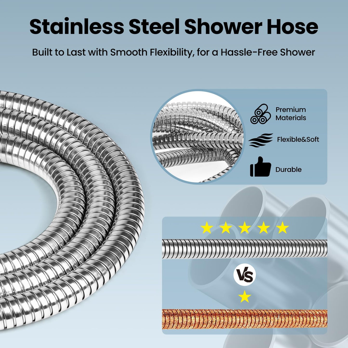 Shower Hose,71 Inches Extra Long Waysse Stainless Steel Handheld Shower Head Long Hose with Brass Insert and Nut Flexible (Silver)