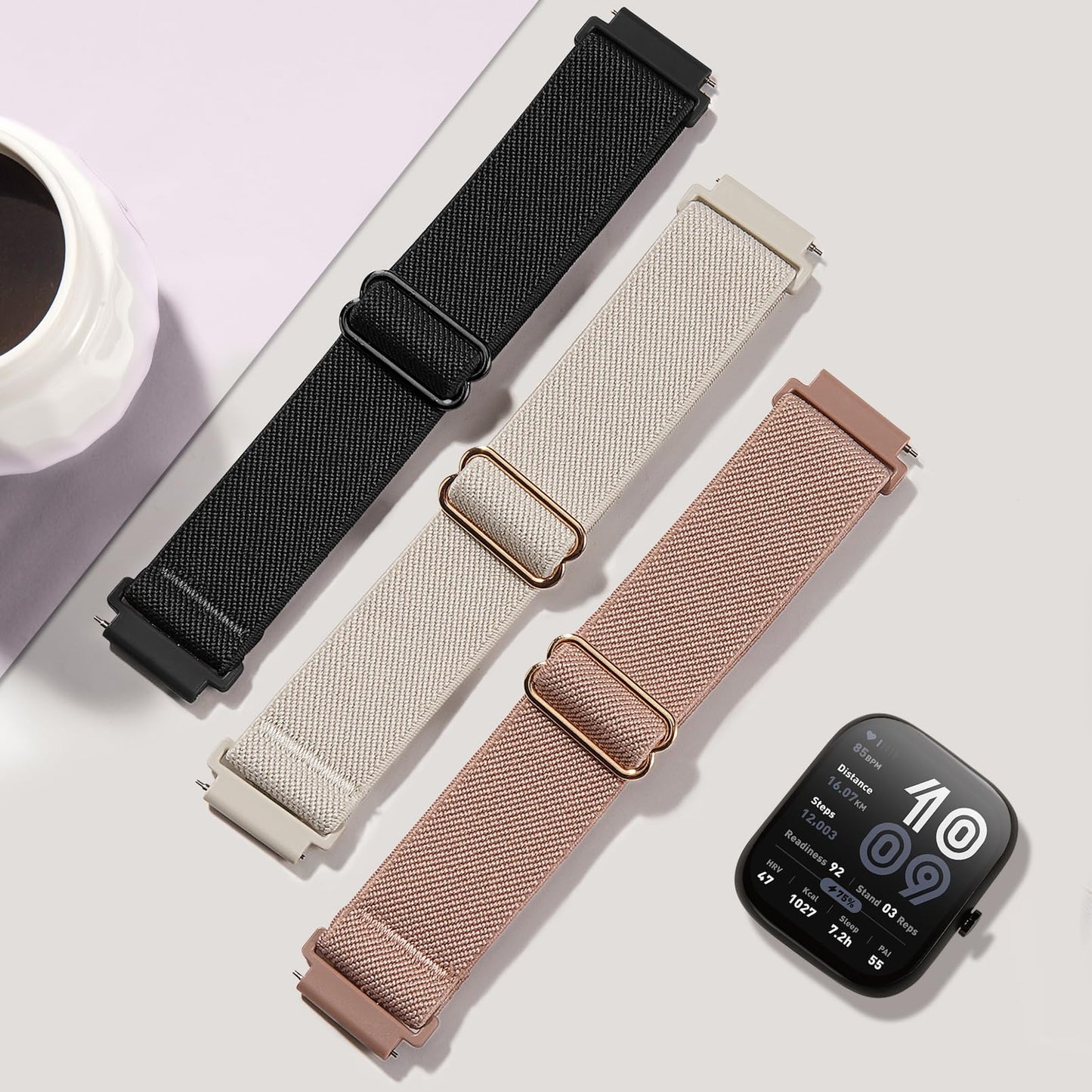 Kollody Nylon Watch bands Compatible with Amazfit Bip 6/Bip 5/Active Max/Bip Max/Balance 2/Balance,3 Pack 22mm Soft Elastic Sports Replacement Strap for Amazfit GTR 4/3/3 Pro/Cheetah Women Men