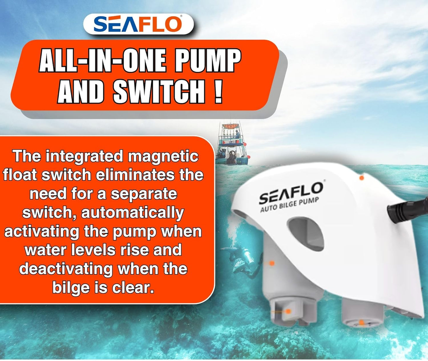 SEAFLO 1100GPH Submersible Bilge Water Pump - Automatic with Magnetic Float Switch | 4-Year Warranty
