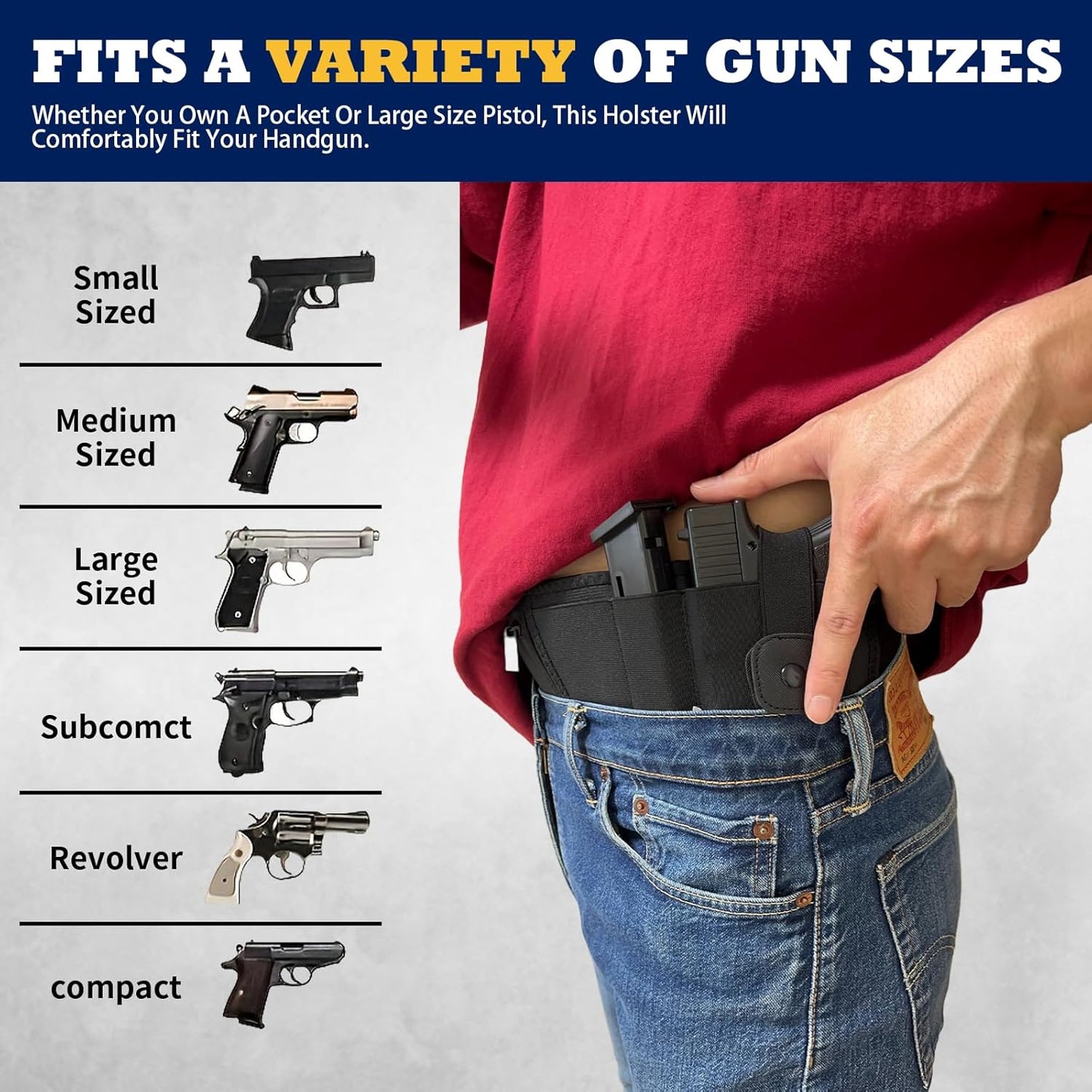 Skiennix Belly Band Holster - Concealed Carry for 2 Guns | Adjustable Tactical Waistband, Fits Glock & More