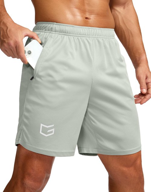 G Gradual Men's 7" Workout Running Shorts Quick Dry Lightweight Gym Shorts with Zip Pockets(Platinum Grey,L7_L)