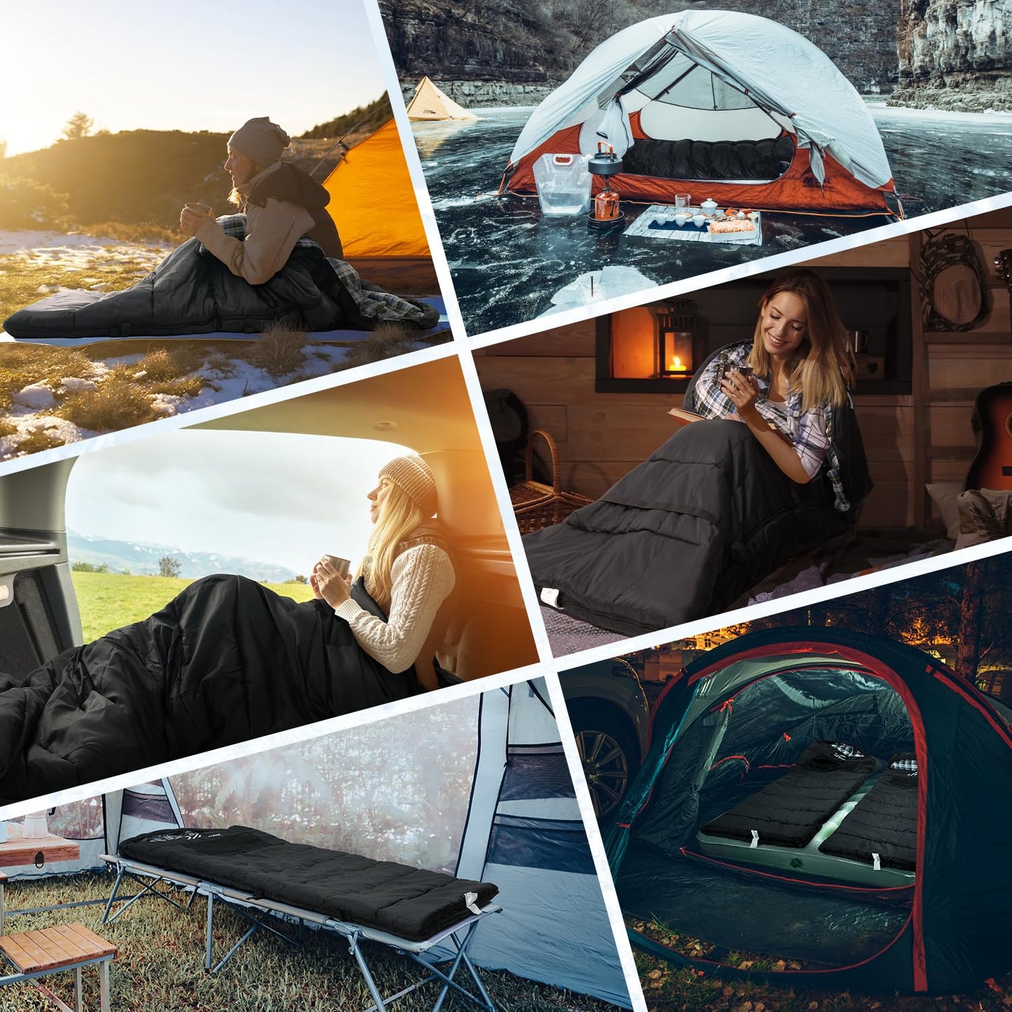 Sportneer Heated Sleeping Bag with 5 Heating Zones, Warm Flannel Cold Weather Sleeping Bag for Adults, 3 Heat Levels USB Powered (Power Bank Not Included), Winter Camping & Outdoor Hiking