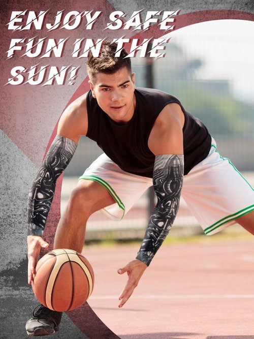 Boao 20 Pcs Men's Cooling Arm Sleeves Long Fingerless Arm Cover Anti Slip UV Protection Sun Temporary Tattoo Sleeves(Multi Style,Classic Colors,Medium)