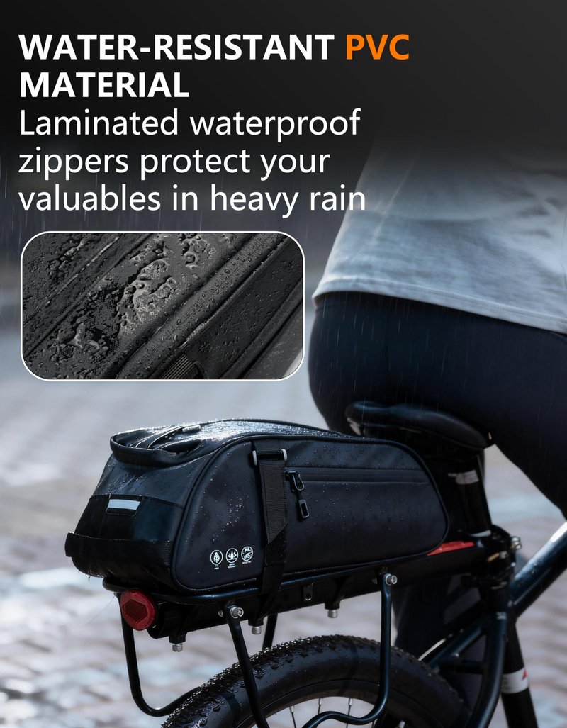OFFBONDAGE Bike Rack Bag, Reflective Waterproof Bike Bags for Bicycles Rear Rack, 8L Bike Trunk Bag with Multi-Pocket, Bike Backpack with Shoulder Strap for Outdoor Cycling, Commuting