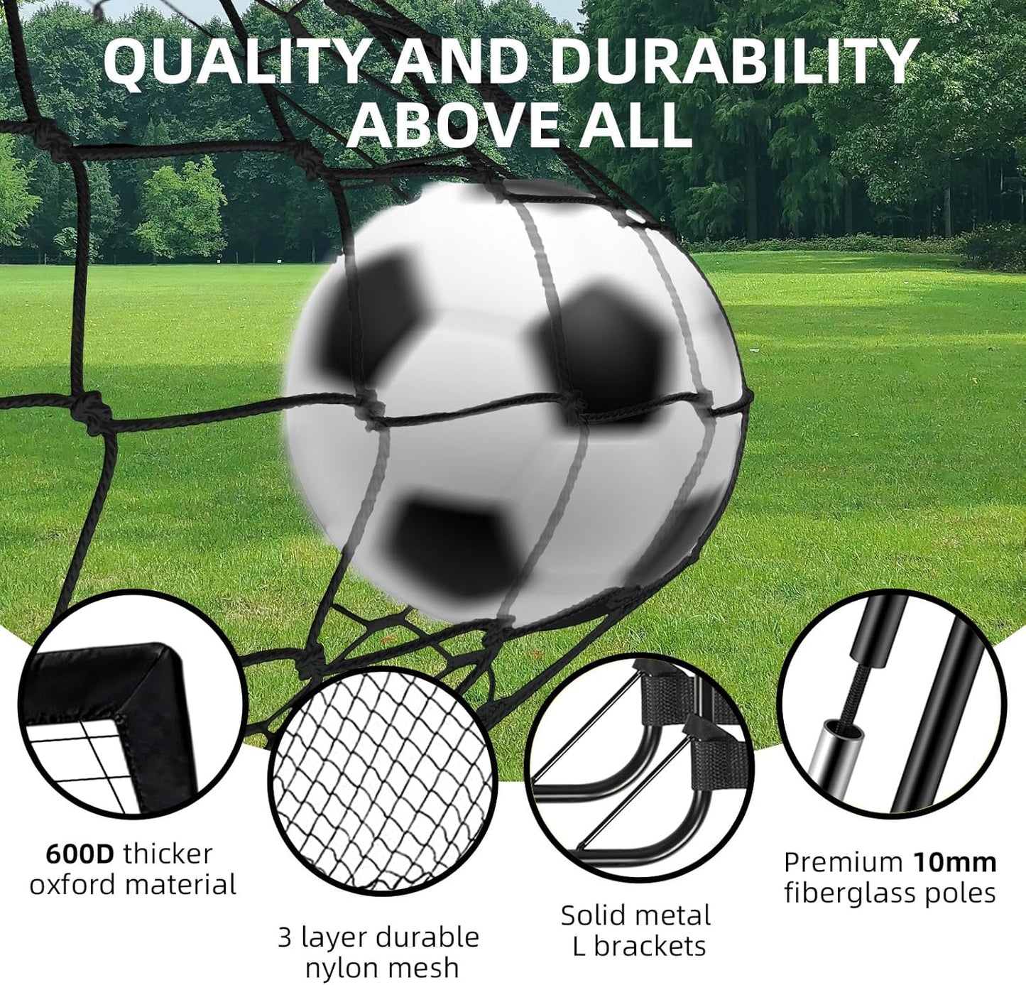 Skiennix Soccer Goal - 6x4ft Portable Pop-Up Net Set with Ball, Ladder & Cones for Backyard Training