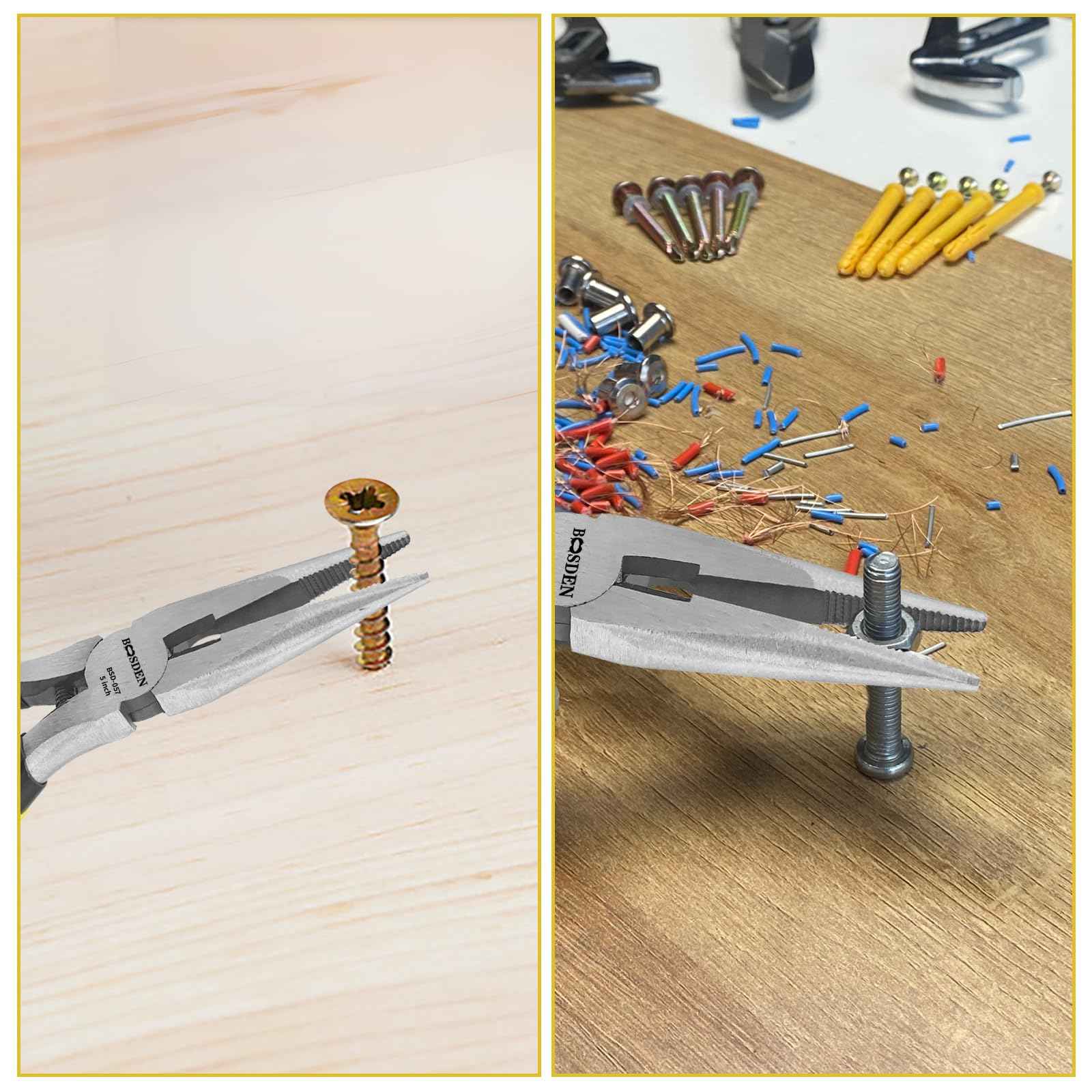 BOOSDEN 5" Needle Nose Pliers, Long Nose Pliers Set with Side Cutter,Mini Fine Needle Nose Pliers with Comfort Grip, Precision Small Needle Nose Plier for Electronics, Craft, Jewelry Making, 5 PACK