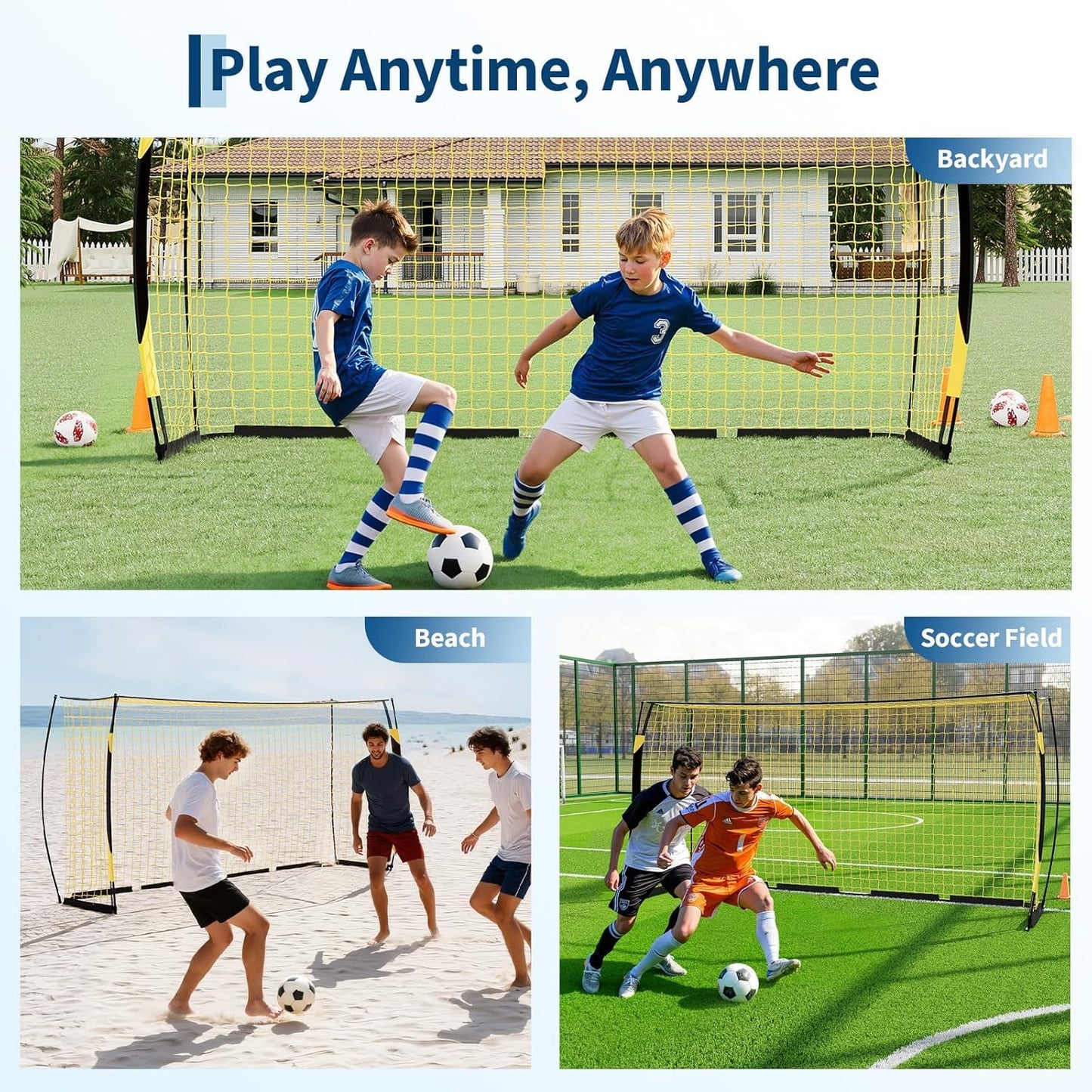 Soccer Goal | Portable 12x6 Ft & 6x4 Ft | Heavy-Duty Metal Base, Quick Setup, Weather-Resistant with Carry Bag