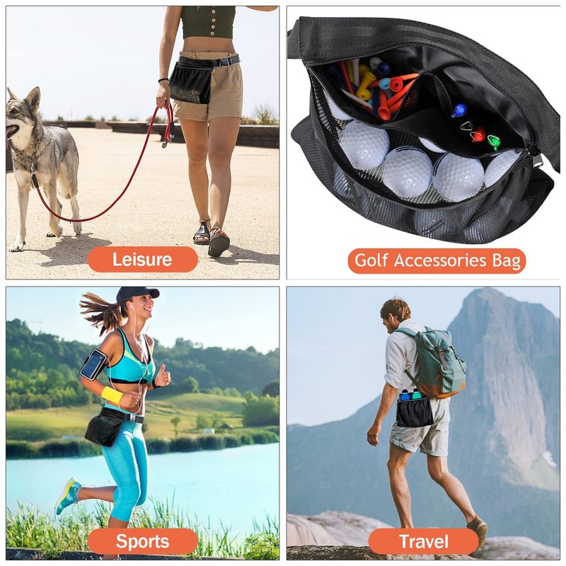 TOPJUM Tennis Ball Holder, Pickleball Holder Bag for Women, Men & Teens, Ball Pouch, Mesh Waist Hip Bag Carrier, Easy Holding 6-8 Pickle Balls or Tennis, Versatile Accessories & Gifts