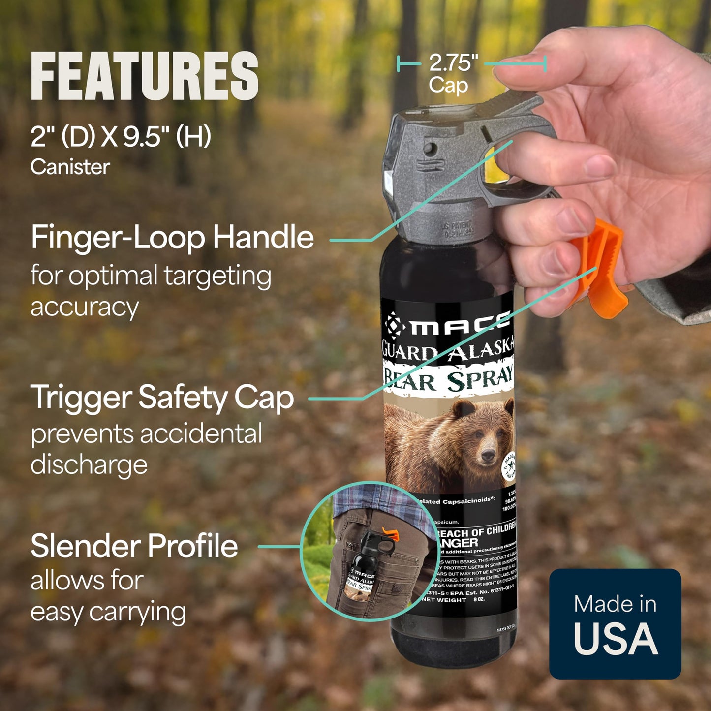 Mace Bear Spray - 2-Pack Guard Alaska Bear Deterrent & Self Defense Spray with Spray Holster, 9 oz, 20ft Effective Range Up to 40ft, Max Strength 20% OC, Great for Hiking, Camping, Hunting