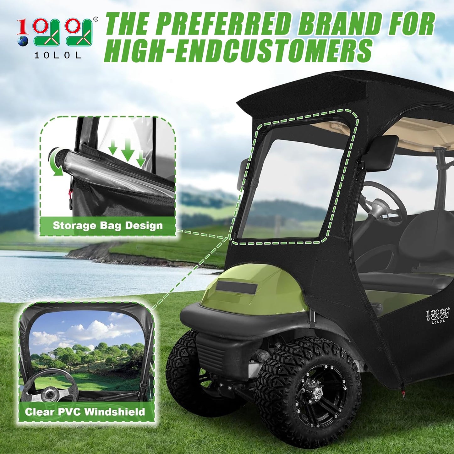 10L0L Deluxe 2 Passenger Golf Cart Enclosure for Club Car Precedent,Onward & Tempo Waterproof Windproof Portable Transparent Golf Cart Rain Enclosures Storage Cover - 57" Roof Fit