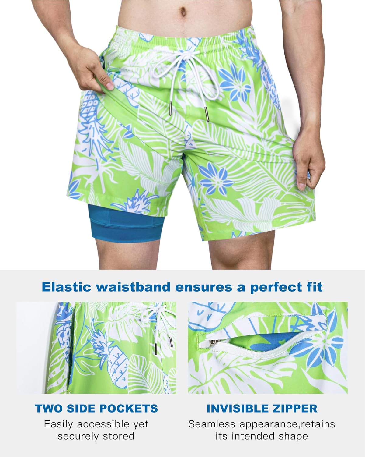 SURF CUZ Men's Swim Trunks - Quick-Dry 7" Swim Shorts with Compression Liner | Stretchy Comfort