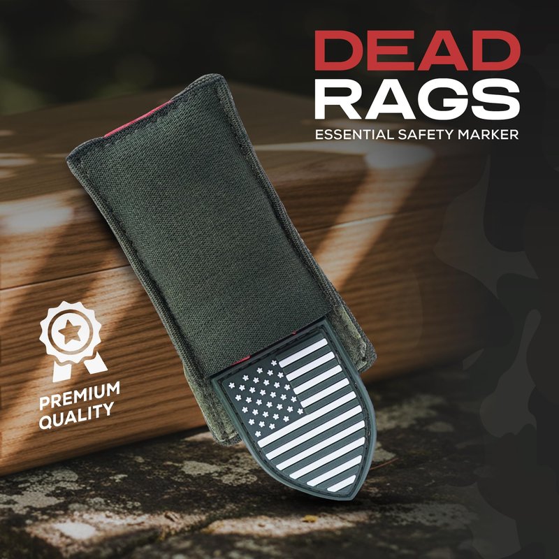 GHX Fitness Airsoft Red Dead Rag - Quick Release Rag with US Flag Patch, High Visibility Airsoft Accessories & Gear with Molle Vest, Pouch & Helmet Compatibility - Olive Green