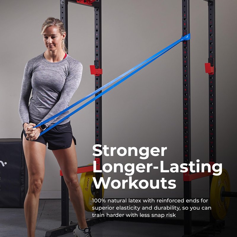 Sunny Health & Fitness Natural Latex Resistance Bands (Single or Combo Set) – 100, 140, 160, 180 & 15–95 LB for Strength Training, Squat Rack, Power Cage, Home Gym, Stretching, Physical Therapy