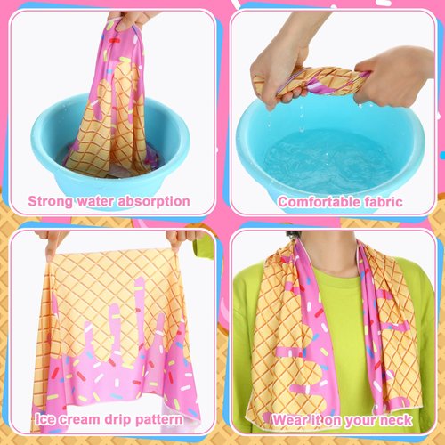 Breling 18 Pcs Ice Cream Drip Baseball Cooling Towel 40 x 12 Inch Ice Cream Cooling Towel Breathable Chilly Sport Rags Absorbent Chilly Washcloth for Sport Party Favors Team Gift