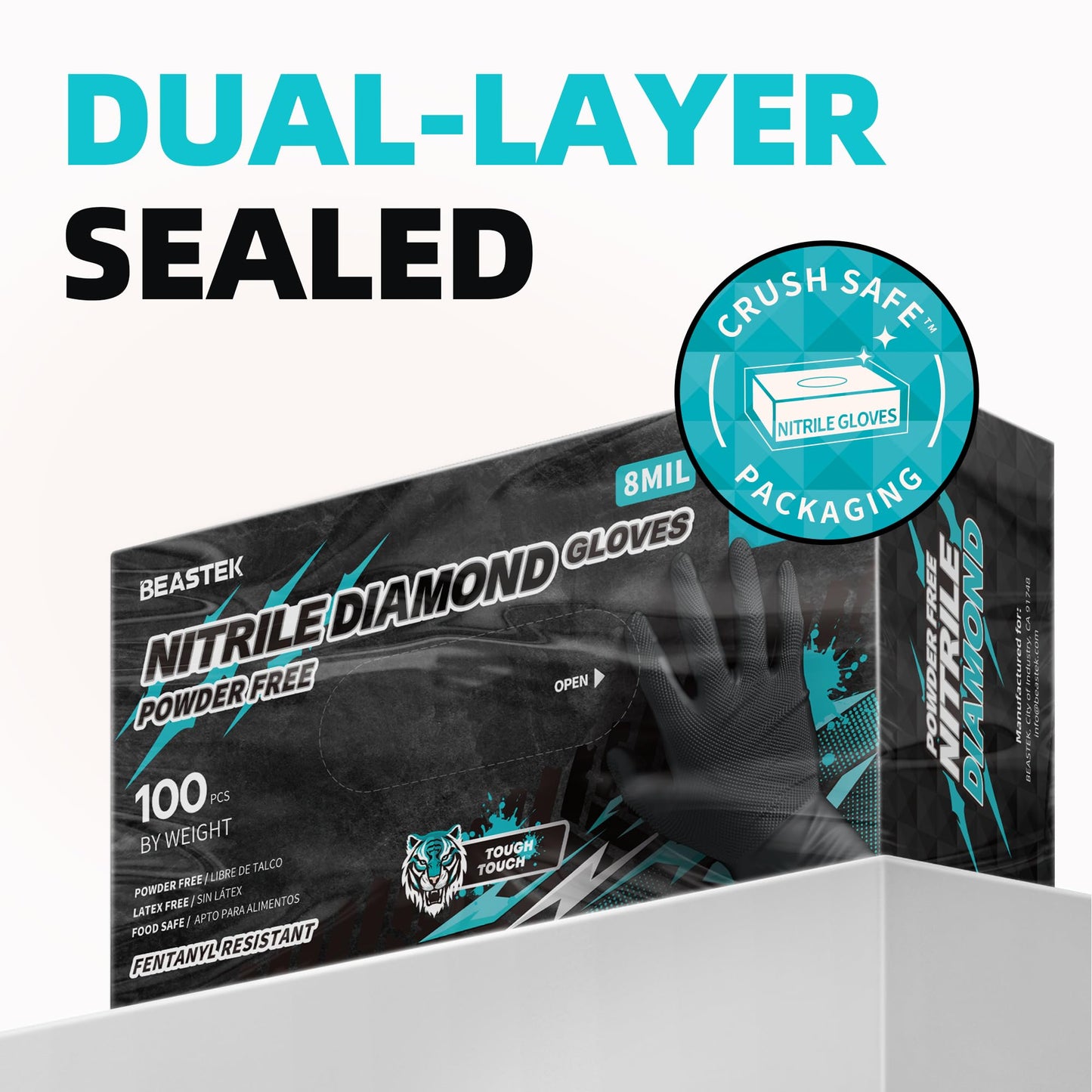 Beastek Nitrile Disposable Gloves, 8Mil Latex & Powder Free Chemical Resistant Heavy Duty Cooking Diamond Gloves Black 100Pcs (Large)