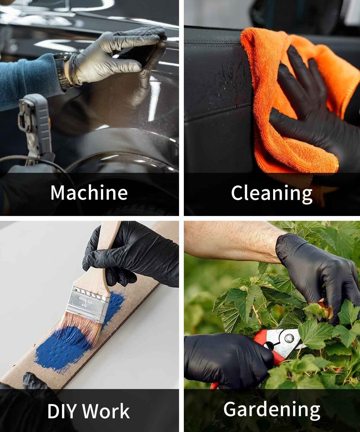 NEOTRIL 4-Mil Black Nitrile Disposable Gloves with Textured Grip, Latex Free & Powder Free, Chemical Resistant Rubber Gloves for Household Cleaning Kitchen Cooking 200Pcs Size/L