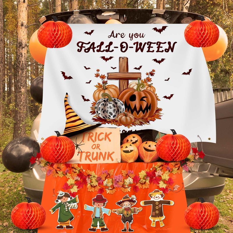 Suncalla Halloween Religious Christian Trunk or Treat Car Decorations Autumn Fall Are You Fall-o-ween Jesus Scarecrow Archway Garage Decor for Car Archway Trunk Exterior Halloween Party Supplies Decor
