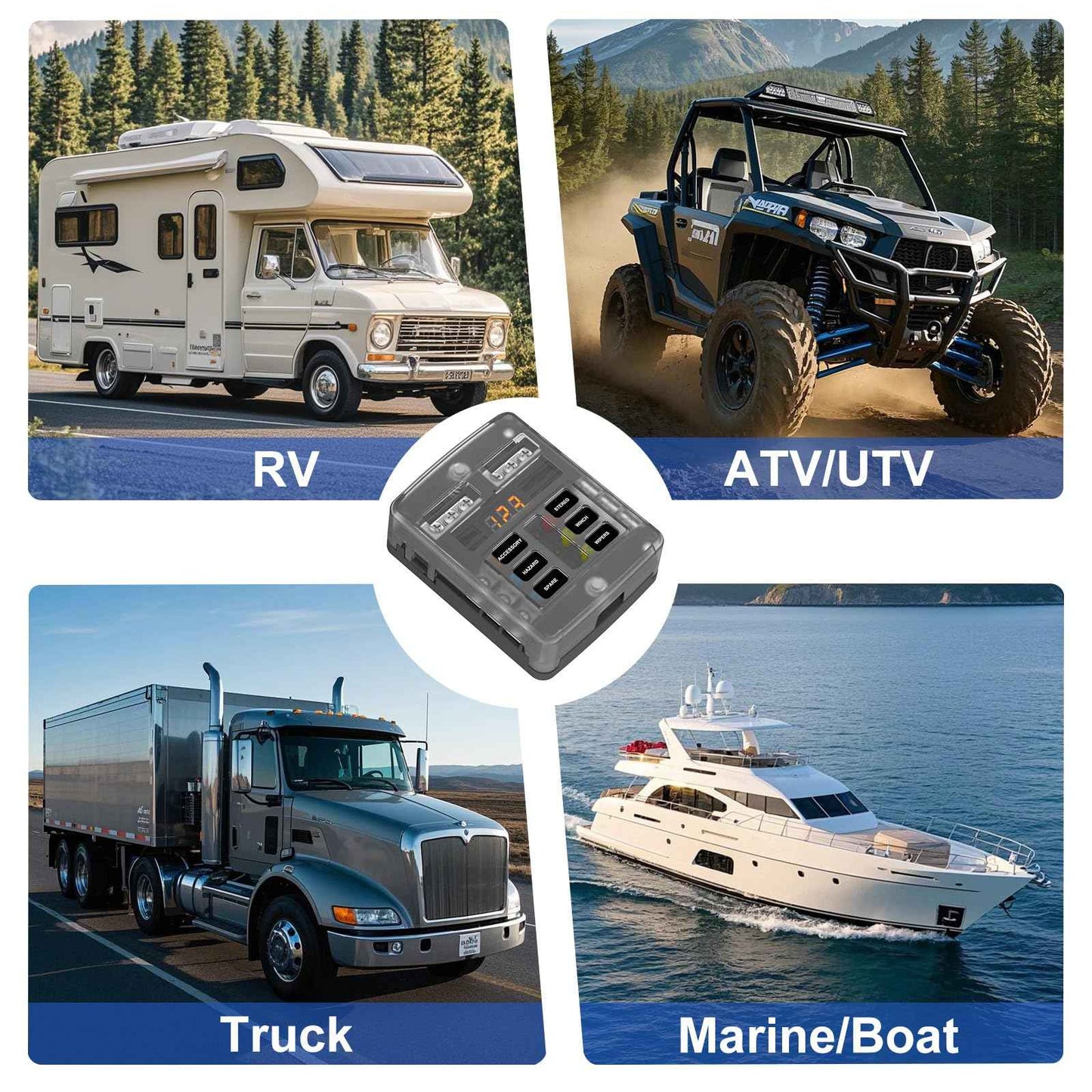 UCkasayfy 6 Way Fuse Block Box 12V/24V DC, ATC/ATO Fuse Panel with LED Display for Marine Boat Automotive Motorcycle