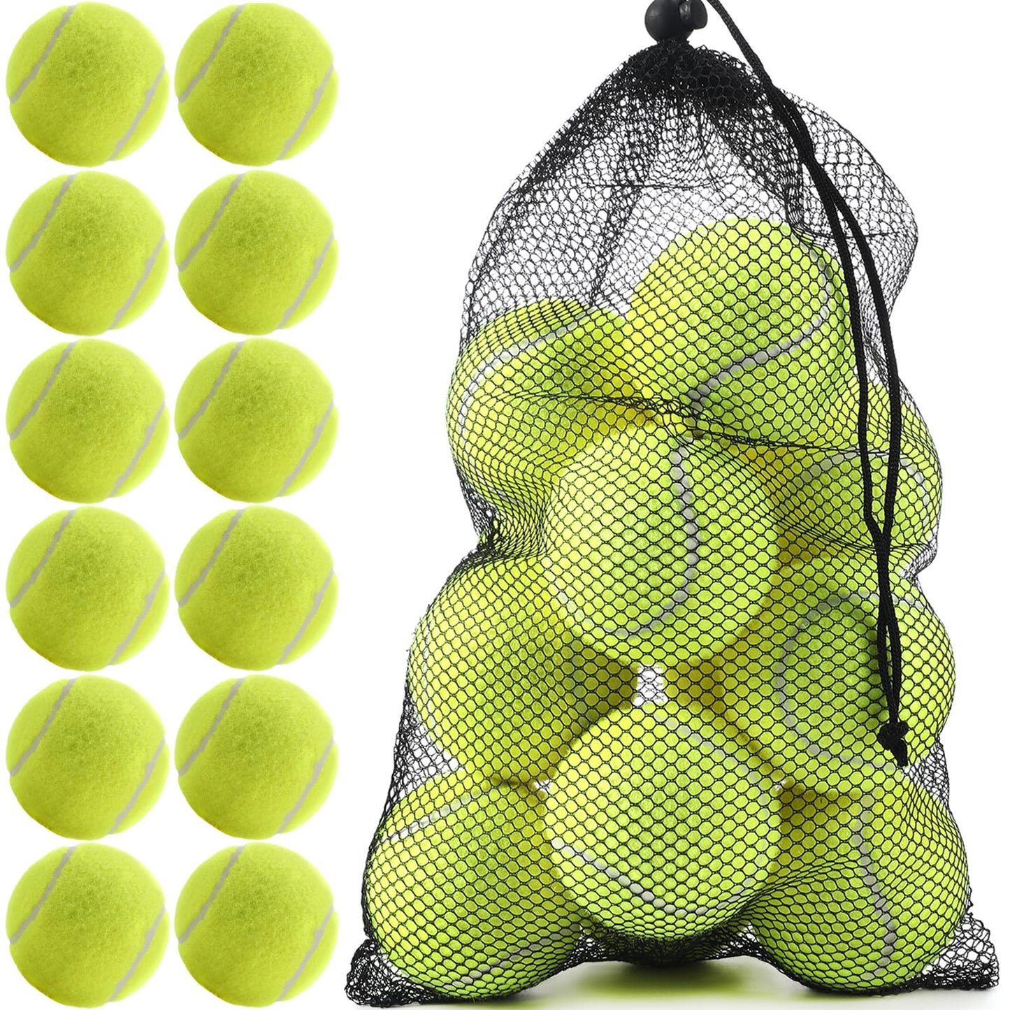 INSUM Bulk Tennis Balls for Beginner – 12 Pack High Elasticity Practice Tennis Balls with Mesh Bag, Suit for Pet Dog Training, Fetching (Yellow)