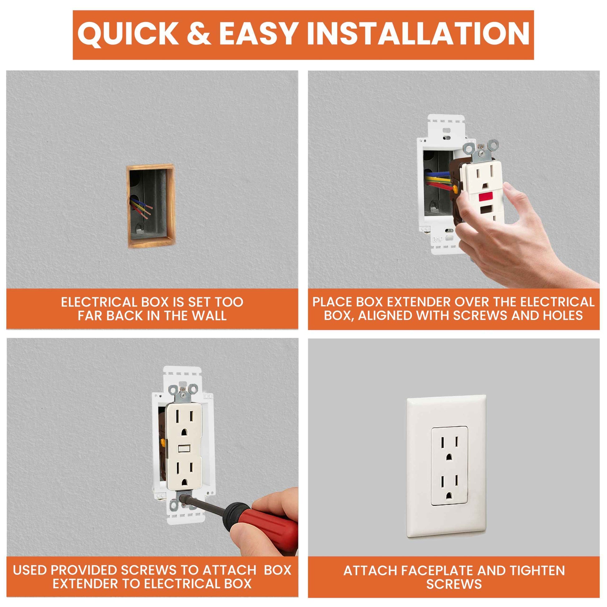 BWP 10 Pack Electrical Outlet Box Extender 1 Gang - Electrical Box Extender with 20 Screws -Single Gang Box Extender Outlet
