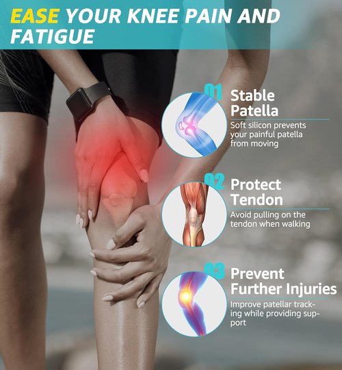 HiRui Knee Brace - Gel Pad Patella Straps for Pain Relief | Support for Running, Basketball, and More (Black)