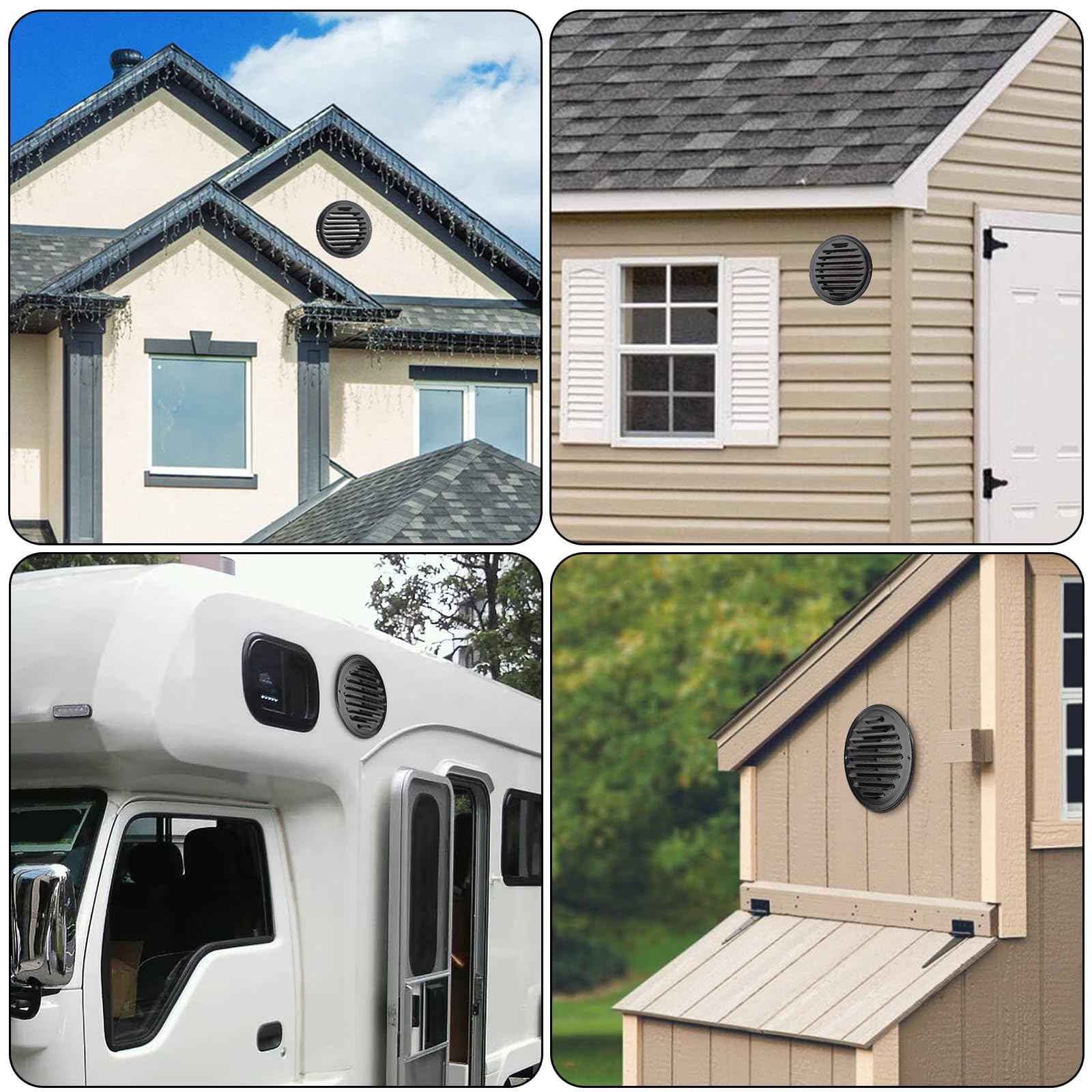 OGANAZI 2PCS 6 Inch Stainless Steel Air Vents Round Black Soffit Vent Cover Air Vent Flat Ducting Air Outlet with Built-in Fine Mesh for Kitchen, Bathroom, Garage, Office and Warehouse Ventilation