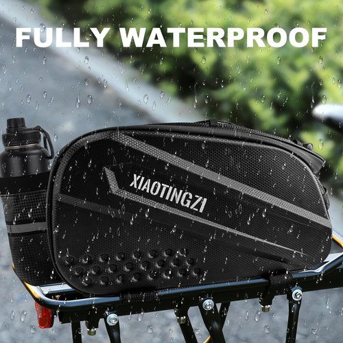 XIAOTINGZI Hard Shell Bike Bag - 9.5L Waterproof Bicycle Back Seat Bag, Universal Rack Mount Trunk for Bicycle & Ebike, Adjustable Straps, Zippered Pocket - Black