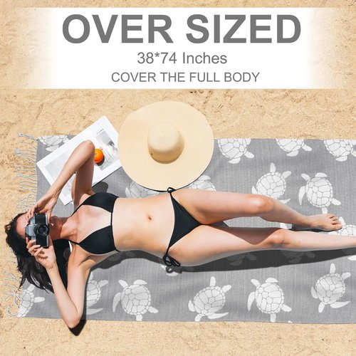 Genovega Oversized Cotton Beach Towels - Lightweight Quick-Dry Sandless Pool Towel | 72"x36" Grey Turtle