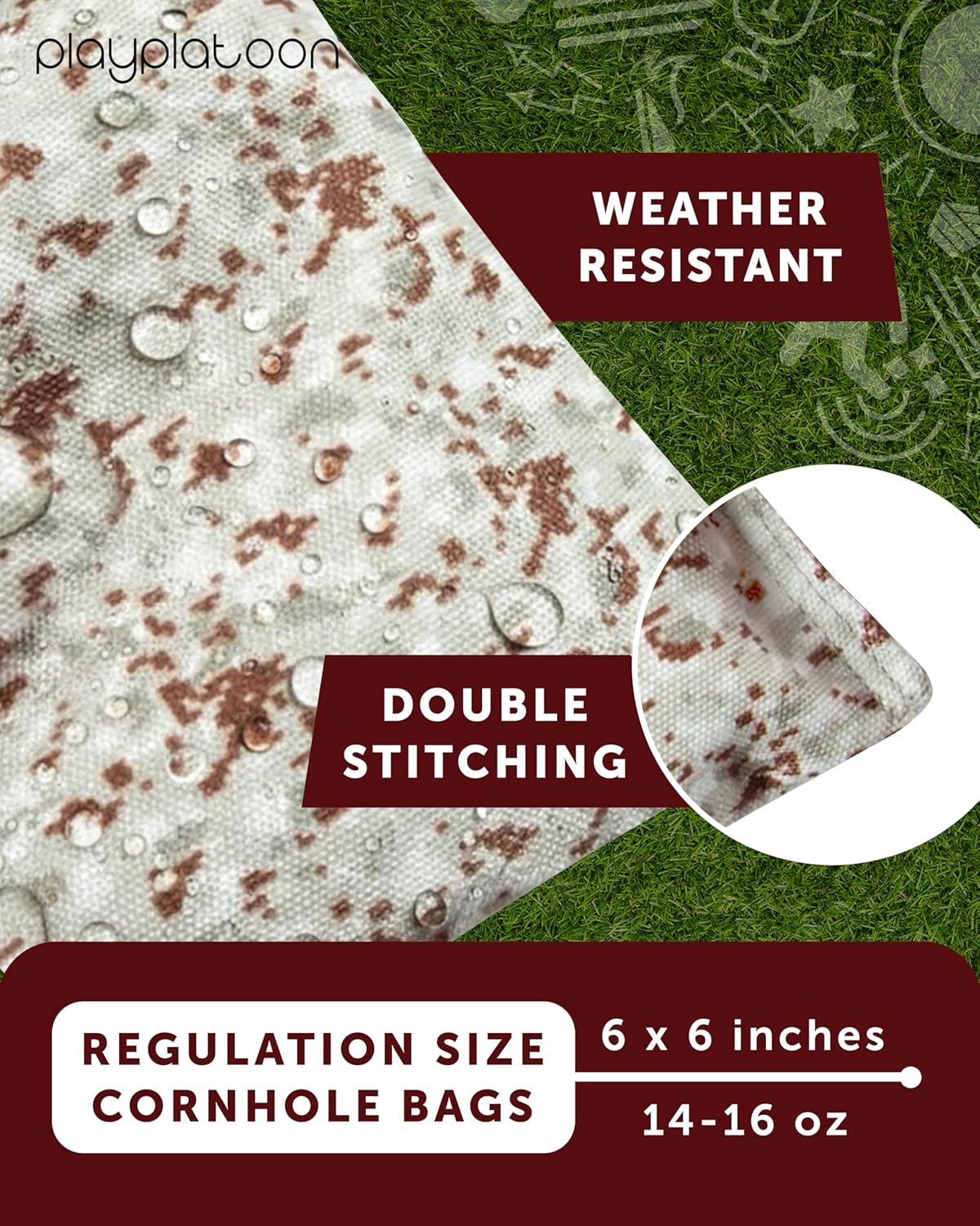 Play Platoon Cornhole Bags - Weather Resistant Set of 8 | Official Size & Weight with Tote Bag