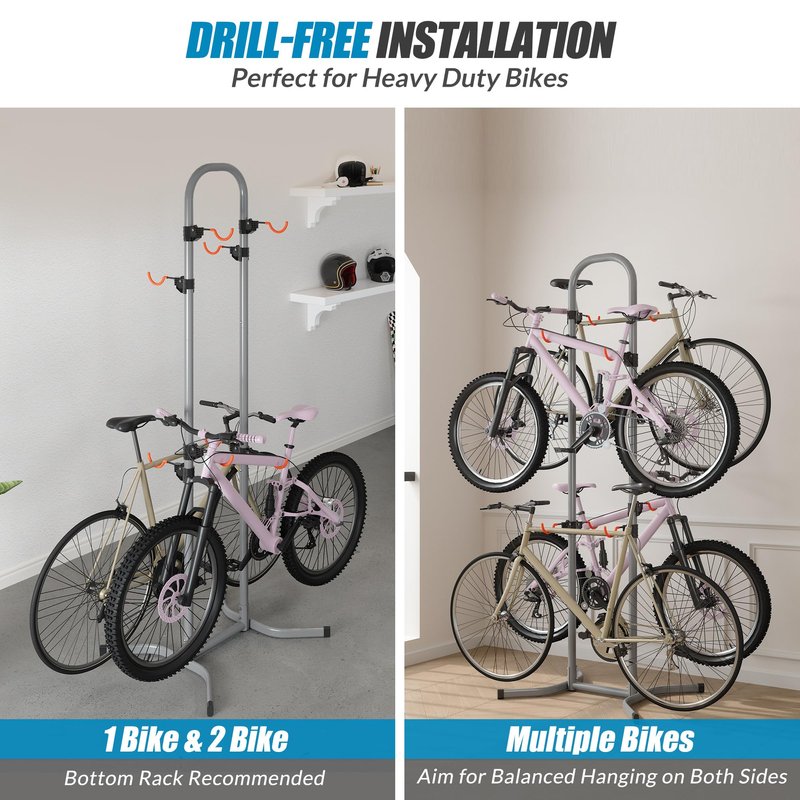 Suchtale 4 Bike Rack, Bicycle Rack, Bike Storage Rack for Garage Home, Freestanding Gravity Bike Stand, Adjustable Vertical Bicycle Holder for Indoor Outdoor, Bike Hanger Floor Parking Cycle Organizer