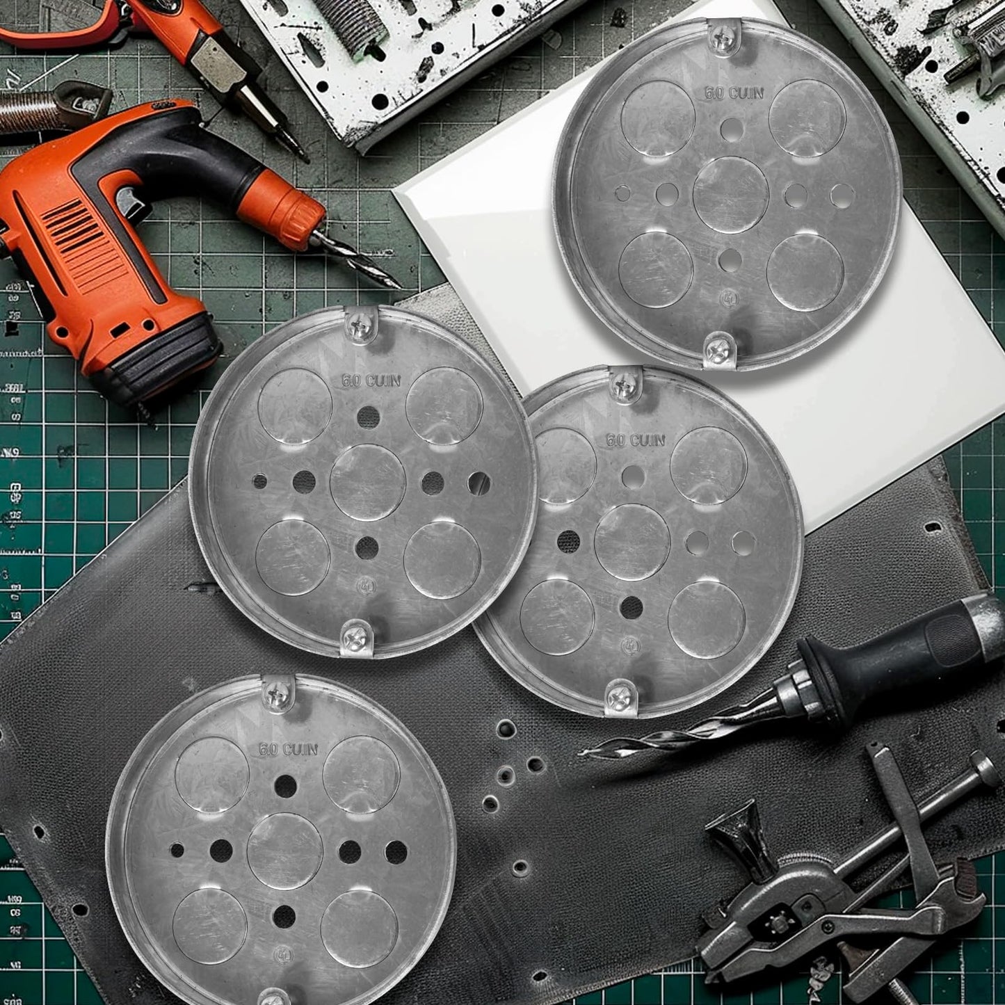 2 Pack Shallow Electrical Box, 1/2-Inch Deep, 1/2-Inch Bottom Knockouts 4-Inch Round Ceiling Pan Pancake Box Round Electrical Box (2)