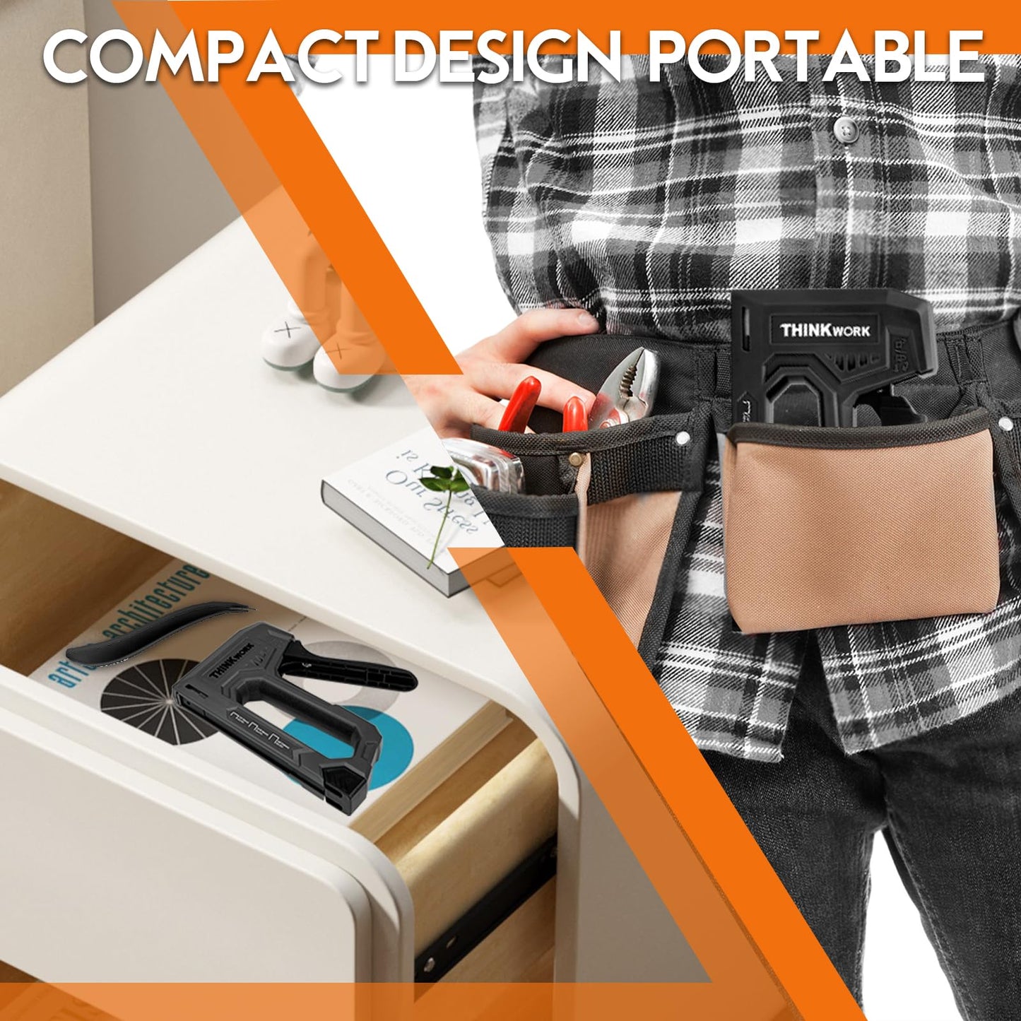 THINKWORK Light Duty Staple Gun - Black Upholstery Staple Gun for Wood with 1600pcs JT21 Staples 1/4", 5/16", 3/8" and Staple Remover, Fabric Stapler Gun for Crafts, Home Use, Wall, DIY, Lights Decora