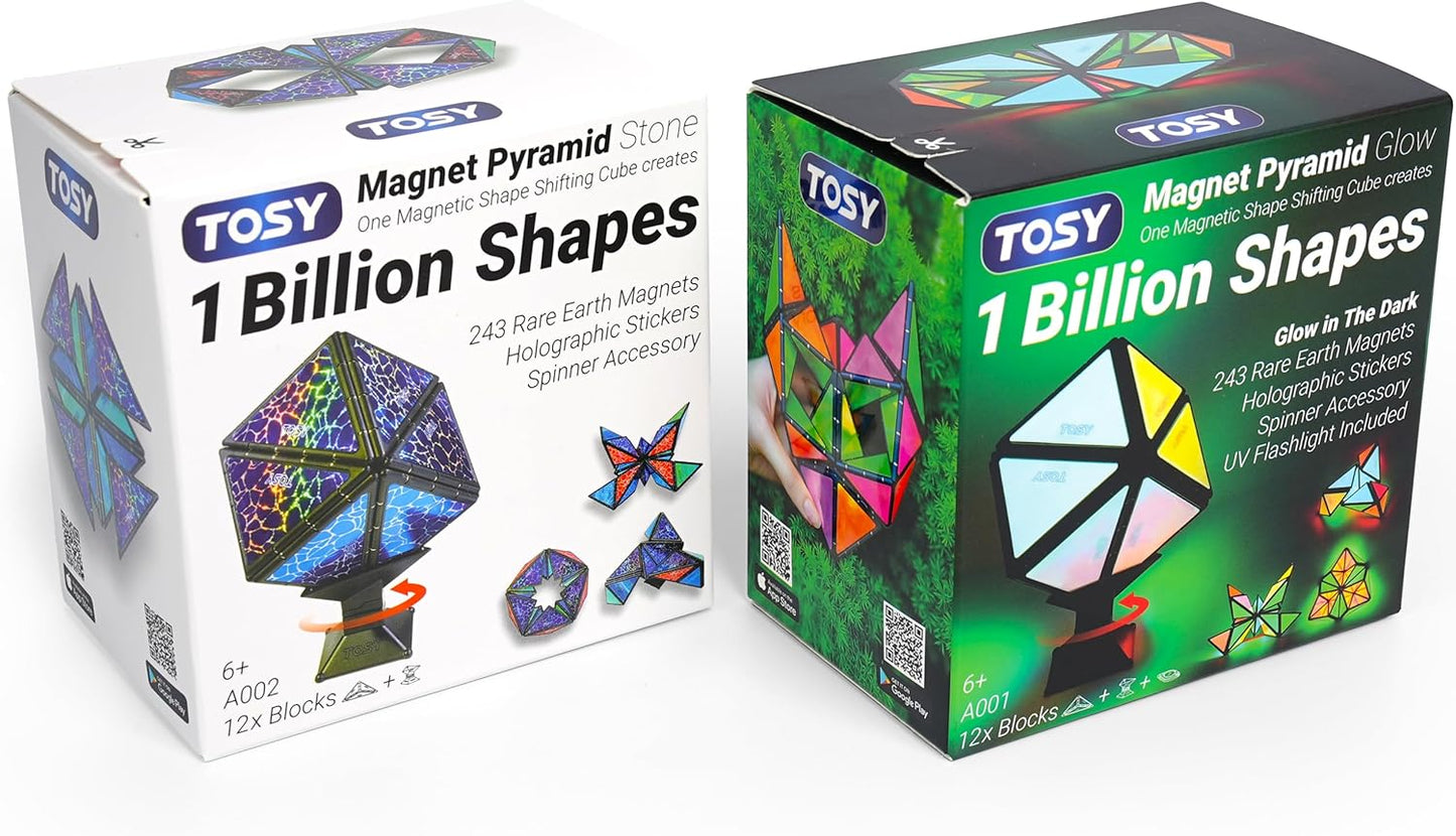 TOSY Magnet Pyramid Fidget Cube - Transforms into 1 Billion Shapes | 243 Rare Earth Magnets, Glowing Design