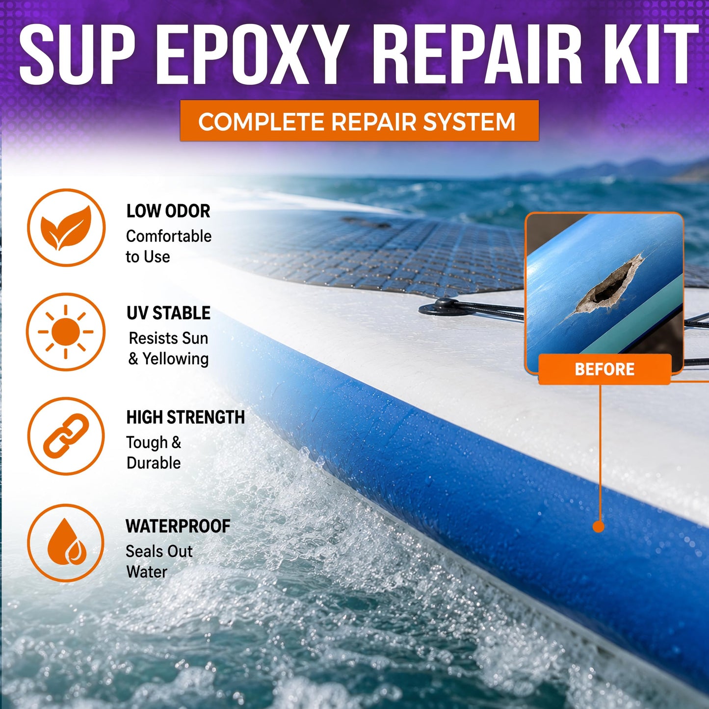 Ding All Super Stand Up Paddle Board (SUP) Epoxy Repair Kit with a Superior, Eco-Friendly and Non Yellowing Formula for Small to Medium Ding Repairs