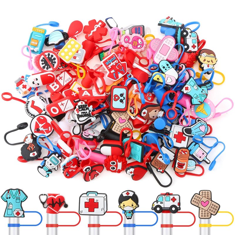 XLSXEXCL 75 Pcs Nurses Straw Cover Caps Compatible with Stanley Cup, Silicone Cute Reusable Straw Toppers for Cups 30&40 Oz Tumbler Accessories 10mm
