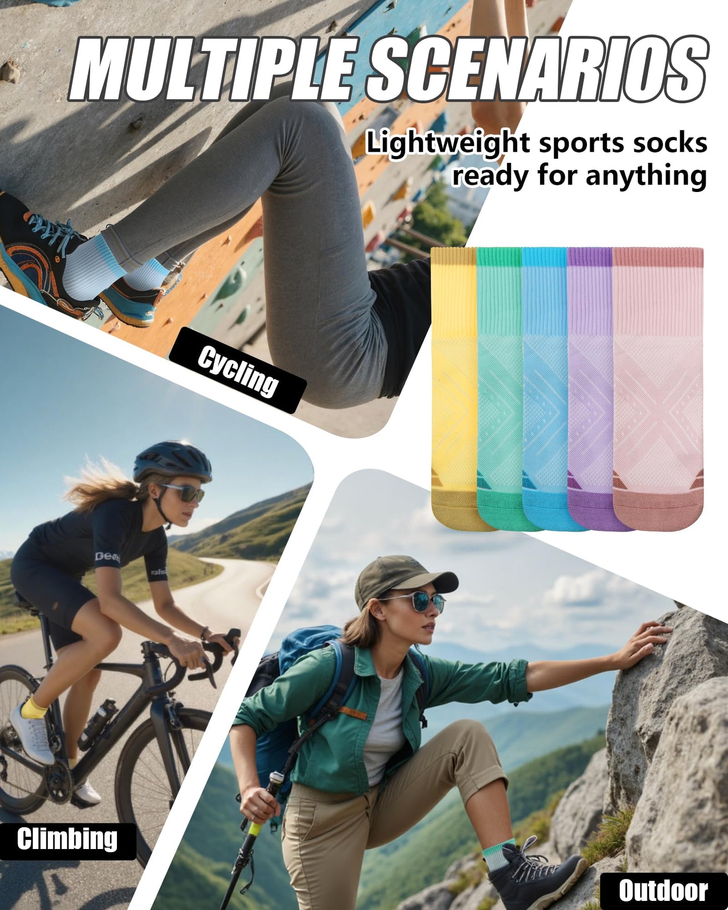 Ludaro Ankle Socks for Women Men, 5 Pairs Womens Quarter Crew Running Cotton Athletic Comfy Cushioned Sports Gym Hiking Work Arch Support Moisture Wicking Socks