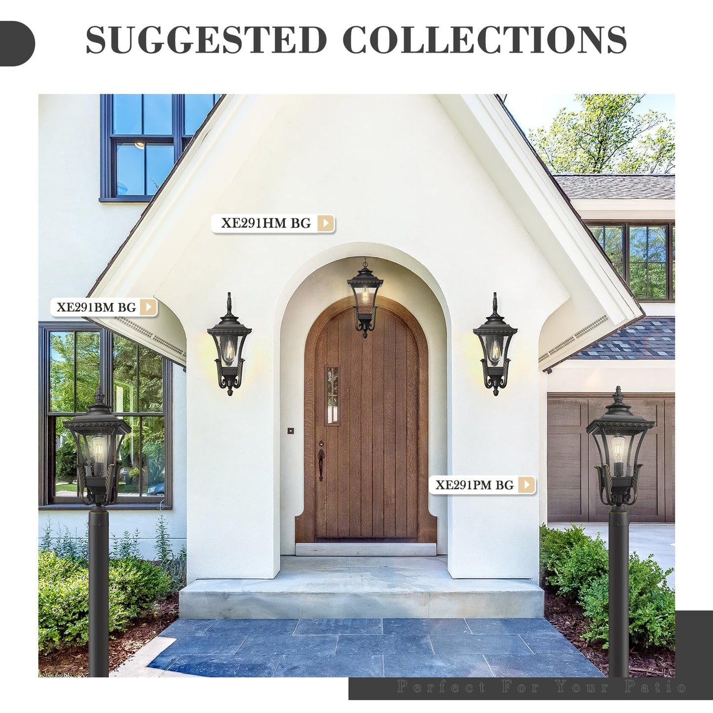 Emliviar 22.4 Inch Farmhouse Outdoor Post Light, 1-Light Exterior Pillar Lamp for House Patio, Die-Cast Aluminum with Seeded Glass, XE291PM BG