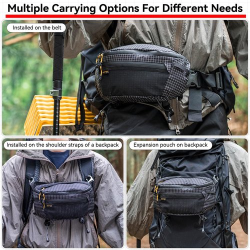 HIKEMAN Strap Pack Pouches for Backpack, Lightweight Phone Pocket, Large Capacity and Waterproof Fanny Pack Multi-functional Outdoor Bag for Hiking, Running, Travel, Cycling (Black)
