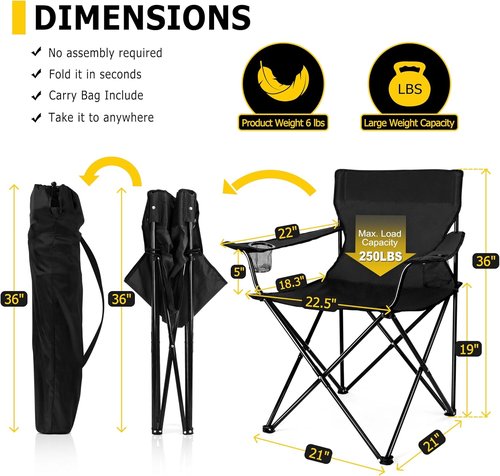 Joyfair Portable Camping Chair - Heavy Duty Folding Chair for Outdoor Activities | Includes Carry Bag & Cup Holder