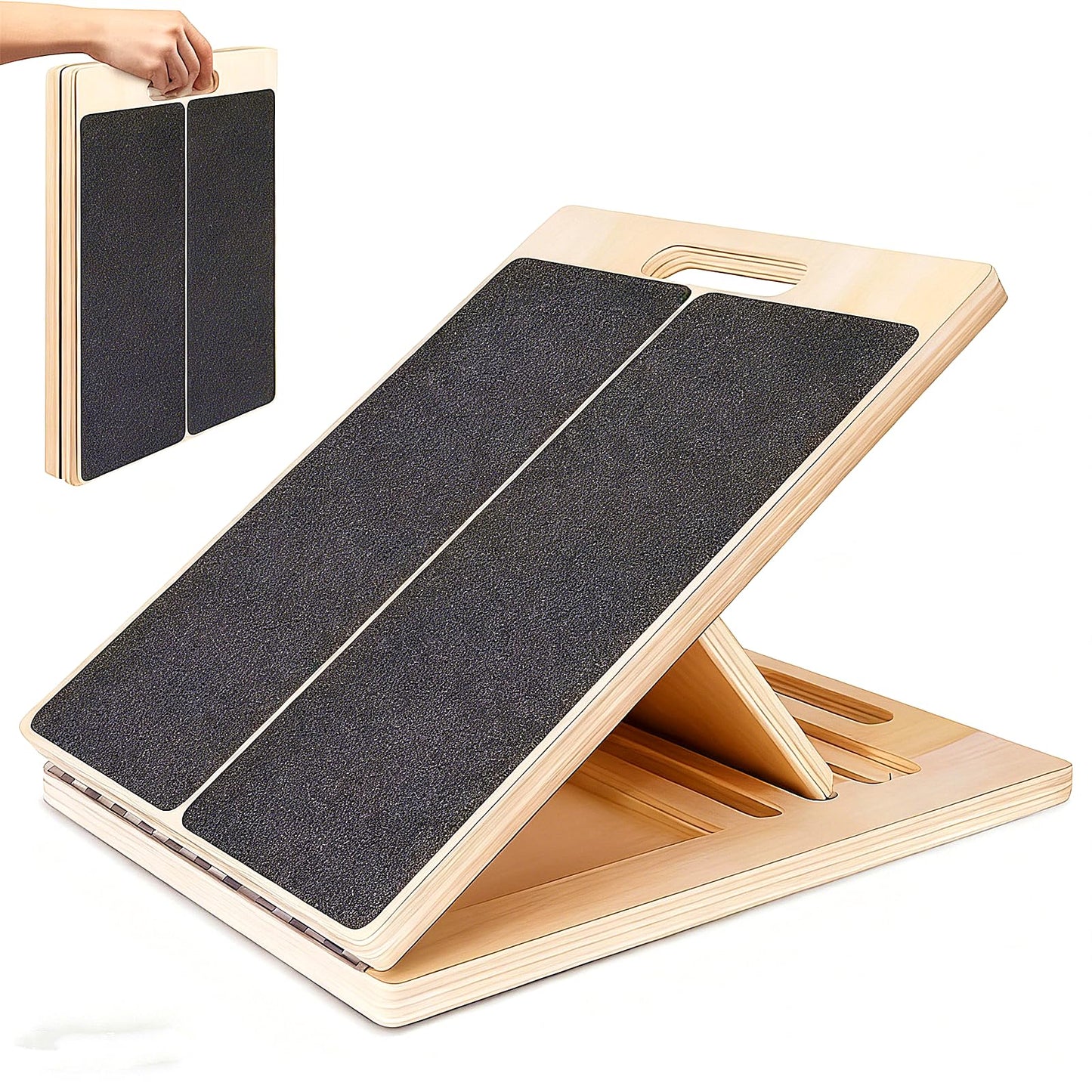 Kvittra Adjustable Wooden Slant Board for Calf Stretching, Incline Exercise Stretcher for Ankle, Heel, Knees & Leg Mobility – Portable Wedge Equipment for Squats