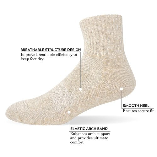 HaloYIYI Cushioned Athletic Socks for Men, Arch Support, Breathable Mesh, 4 Pair, Beige (US, Numeric, 6, 11, Regular, Regular, 4 Beige)