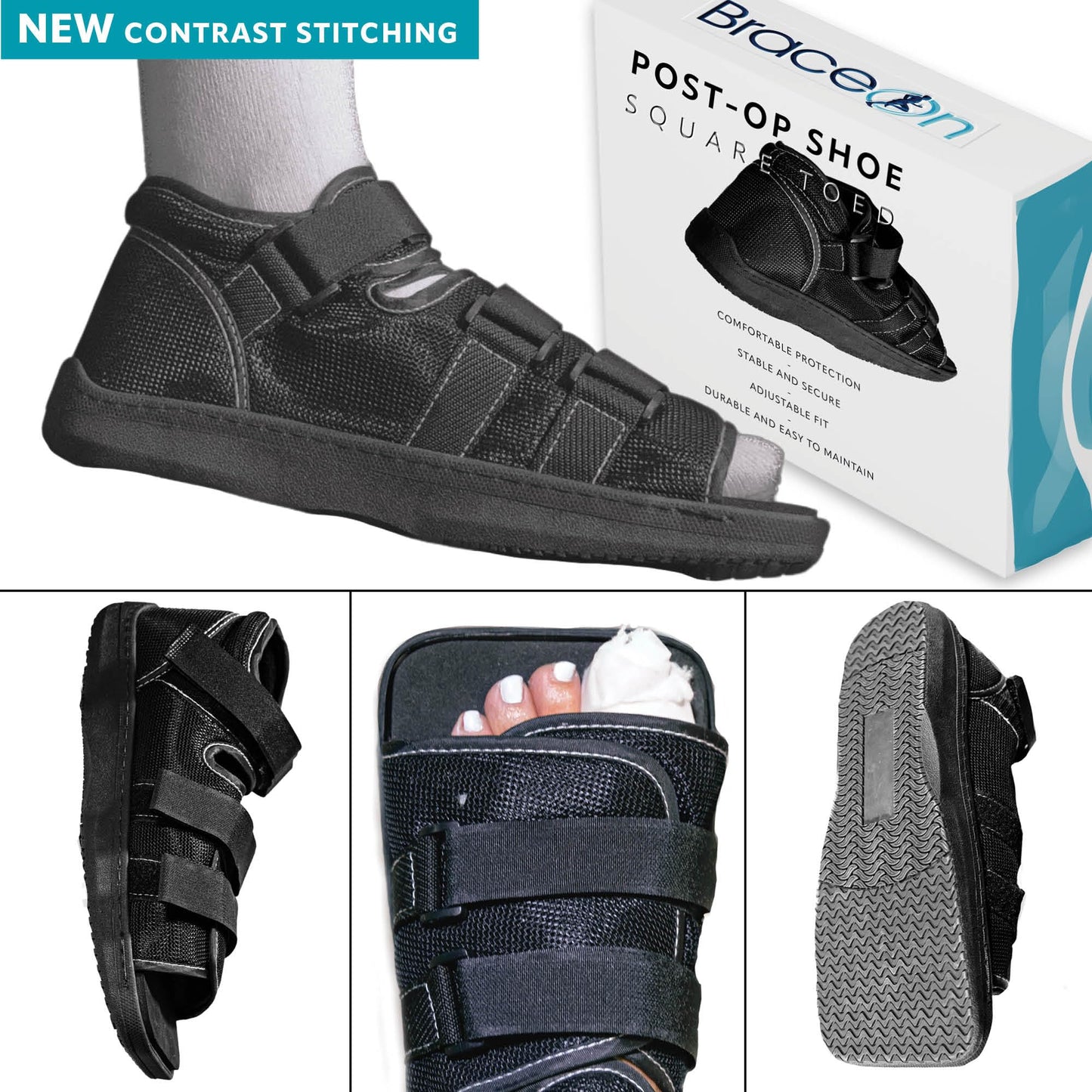 Brace On Post Op Shoe - Adjustable Orthopedic Walking Shoe for Women & Men - Square Open Toe Medical Foot Support for Post-Surgery, Broken Toe & Foot, Stress Fracture (Women, Medium, Size 6.5-8.5)