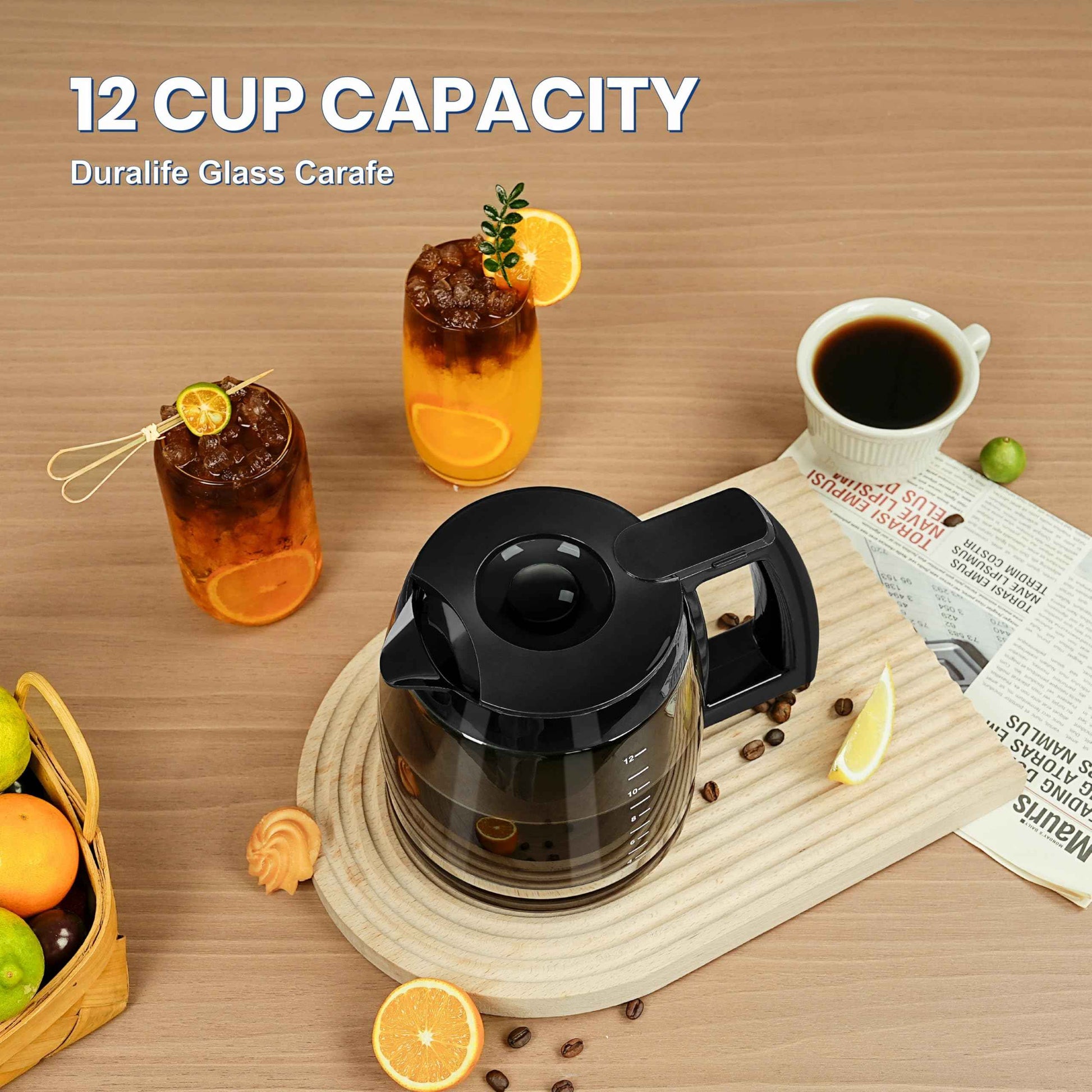 12-Cup Glass Carafe Replacement Compatible With Cuisinart Coffee Maker Models CHW-12, CHW-12P1, DCC-1100BK, DCC-1200, DCC-2650, DGB-550BK, DGB-550BK1, DGB-625BC, DGB-700BC, and SS-12 DCC-1200PRC.