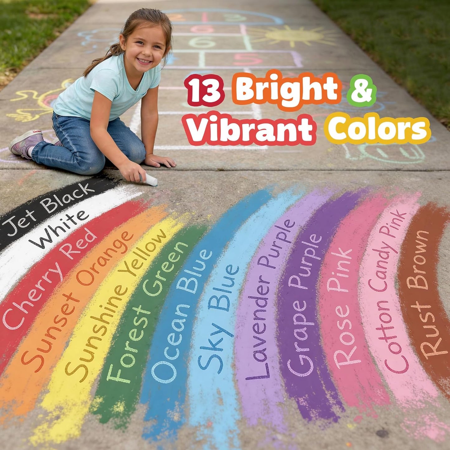 Skiennix 24 PCS Sidewalk Chalk Set - Non-Toxic Jumbo Chalks in 13 Vibrant Colors - Perfect for Kids & Toddlers Outdoor Fun