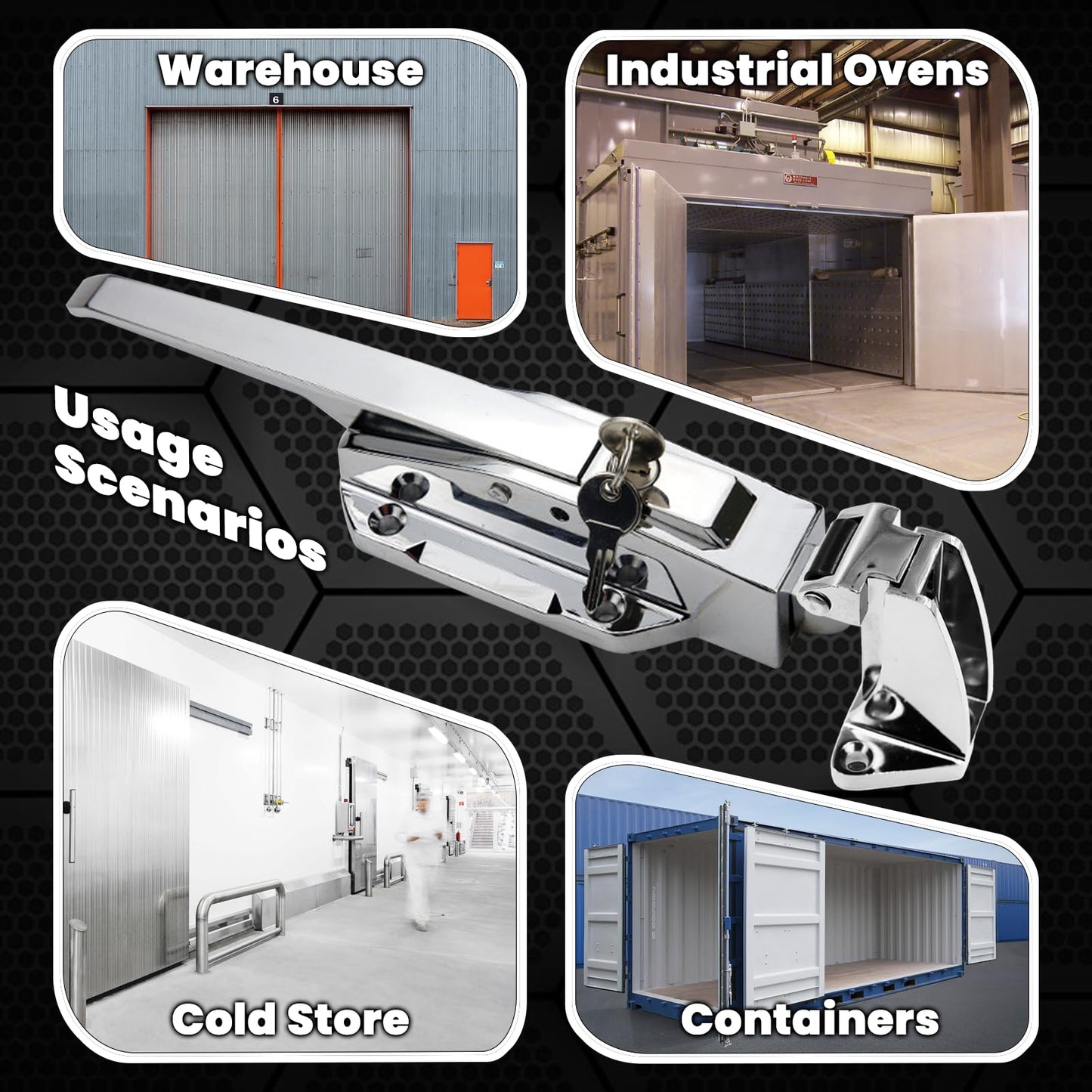 Preruner Walk in Cooler Door Handle, Walk in Cooler Door Closer Complete Latch Kit, Cooler Door Radial Latch (1/5 In-3/5 in(Offset)) and 6" Solid Nylon Glow-in-The-Dark Release Handle