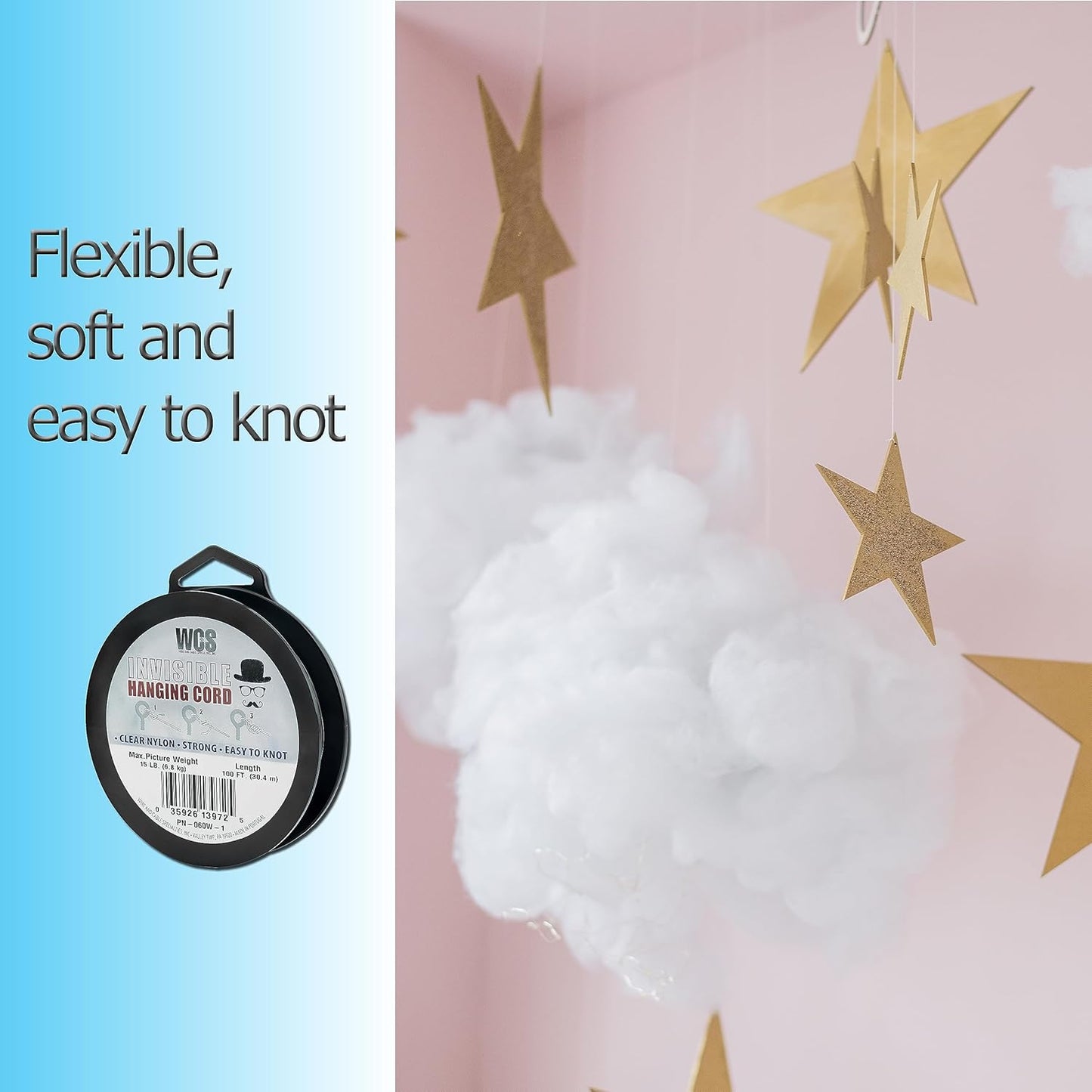 Skiennix Invisible Hanging Cord - Heavy Duty Clear Nylon String Supports 20 lb - 100 ft for Frames & Décor