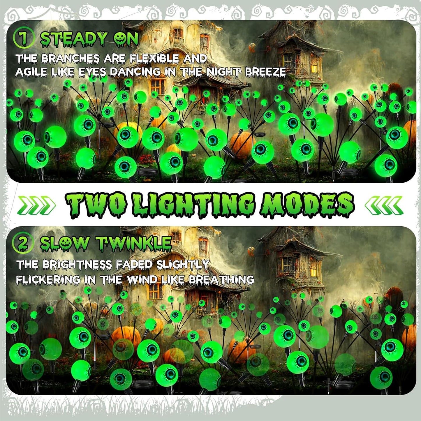 36 LED Solar Eyeball Lights - 6 Pack Halloween Outdoor Decorations, Waterproof Firefly Lights for Pathway & Garden